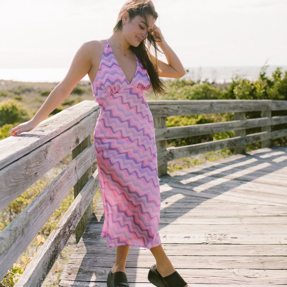 Another Girls Brand wavy print midi dress